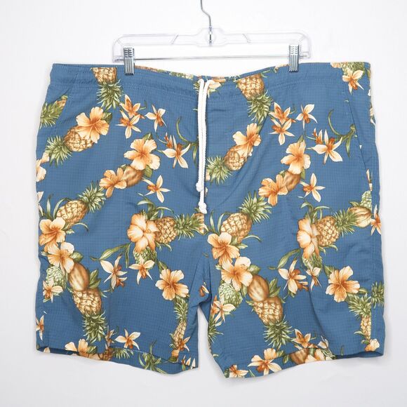 Tommy Bahama Mens Swim Trunks Size XXL Blue Yellow Hawaiian Pineapple Mesh Liner - Picture 1 of 7
